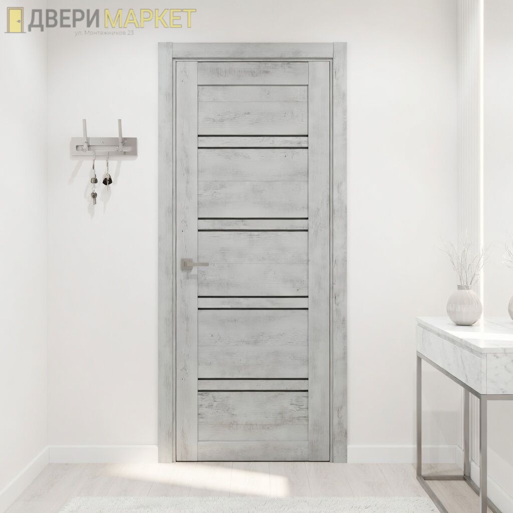 Межкомнатная дверь Vida D-28 (Санторини белый/черное стекло)