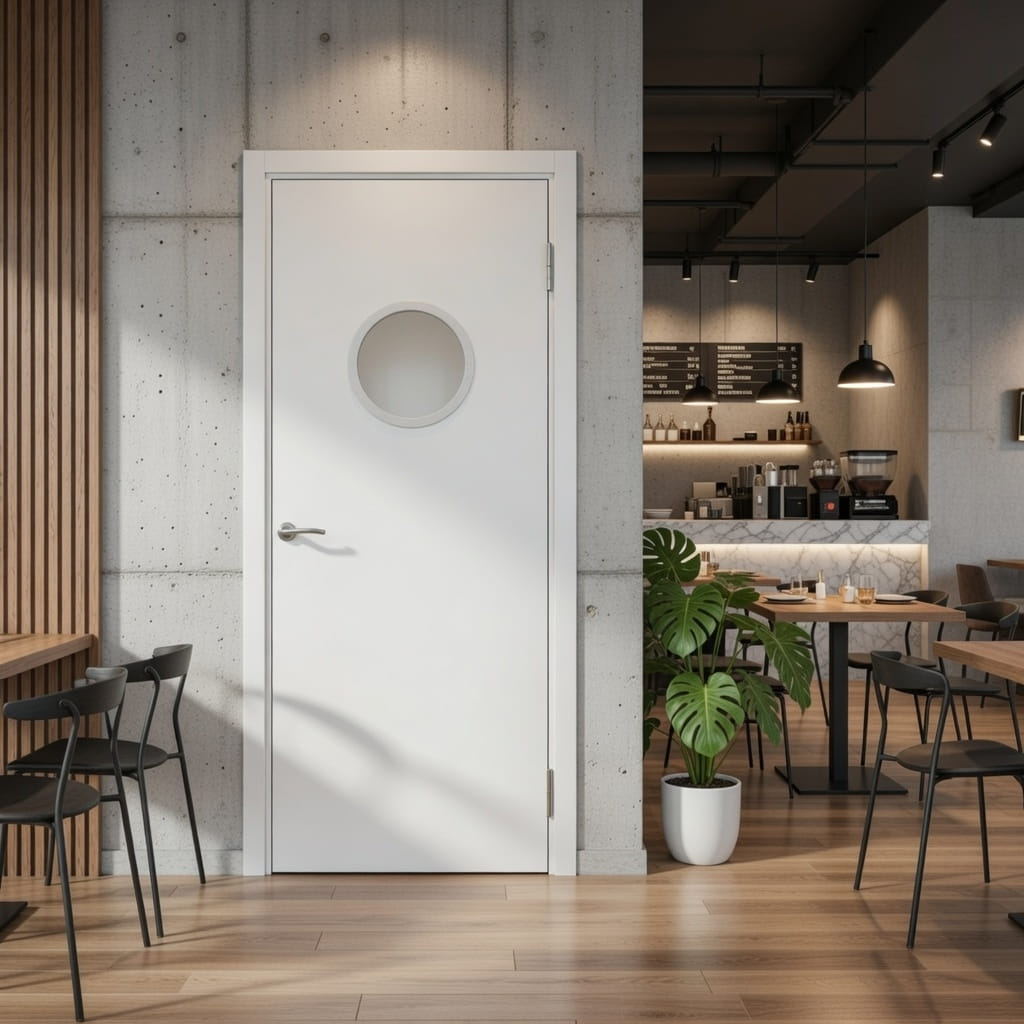 Влагостойкая дверь AquaDoor с иллюминатором цвет Белый1