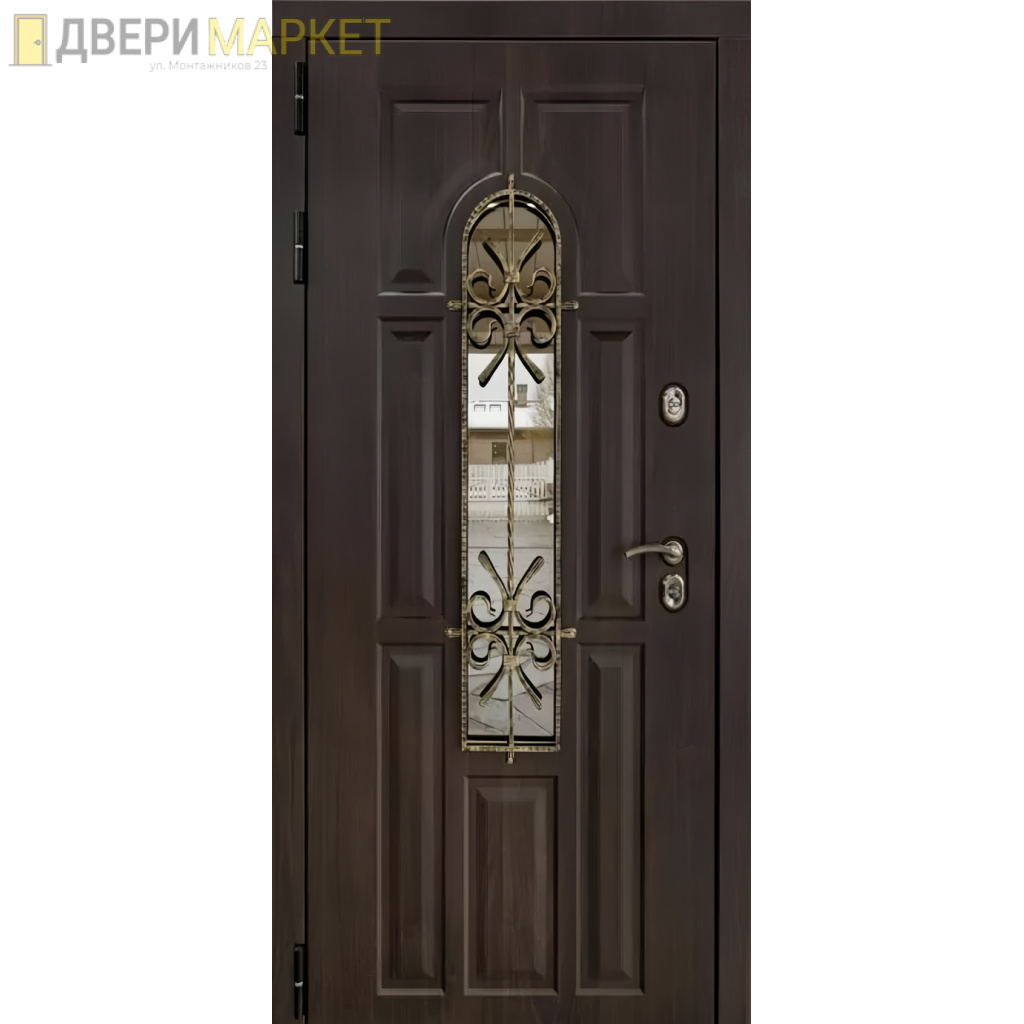 Дверь входная с окном и терморазрывом Лион термо темный орех