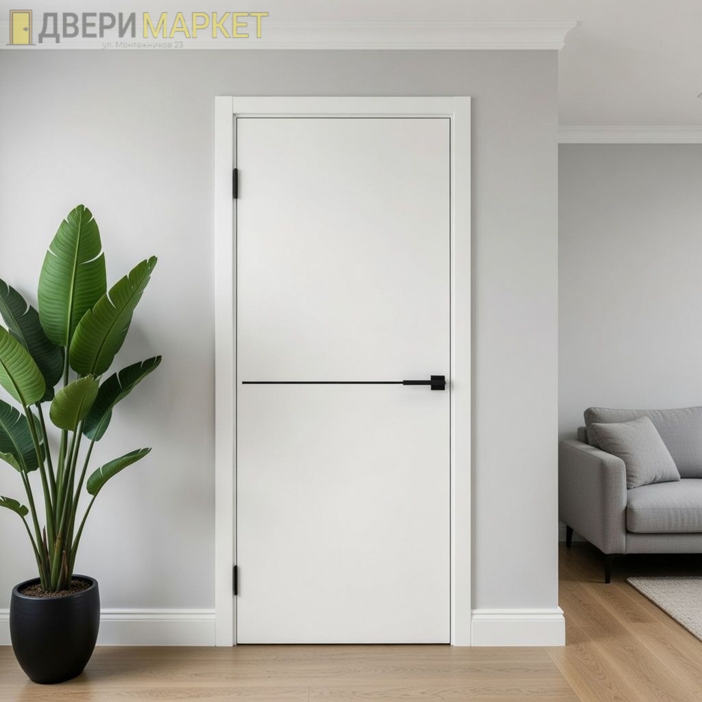 Межкомнатная дверь Line 1 Аляка с черным молдингом и черной кромкой