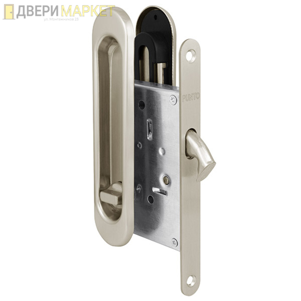 Защелка Punto (Пунто) с ручками для раздвижных дверей SH.SL152.KIT011-BK (Soft LINE SL-011) SN-3 матовый никель